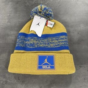 Nike Jordan UCLA Bruins Beanie Knit Hat Yellow Blue NEW Jumpman Pom Removable